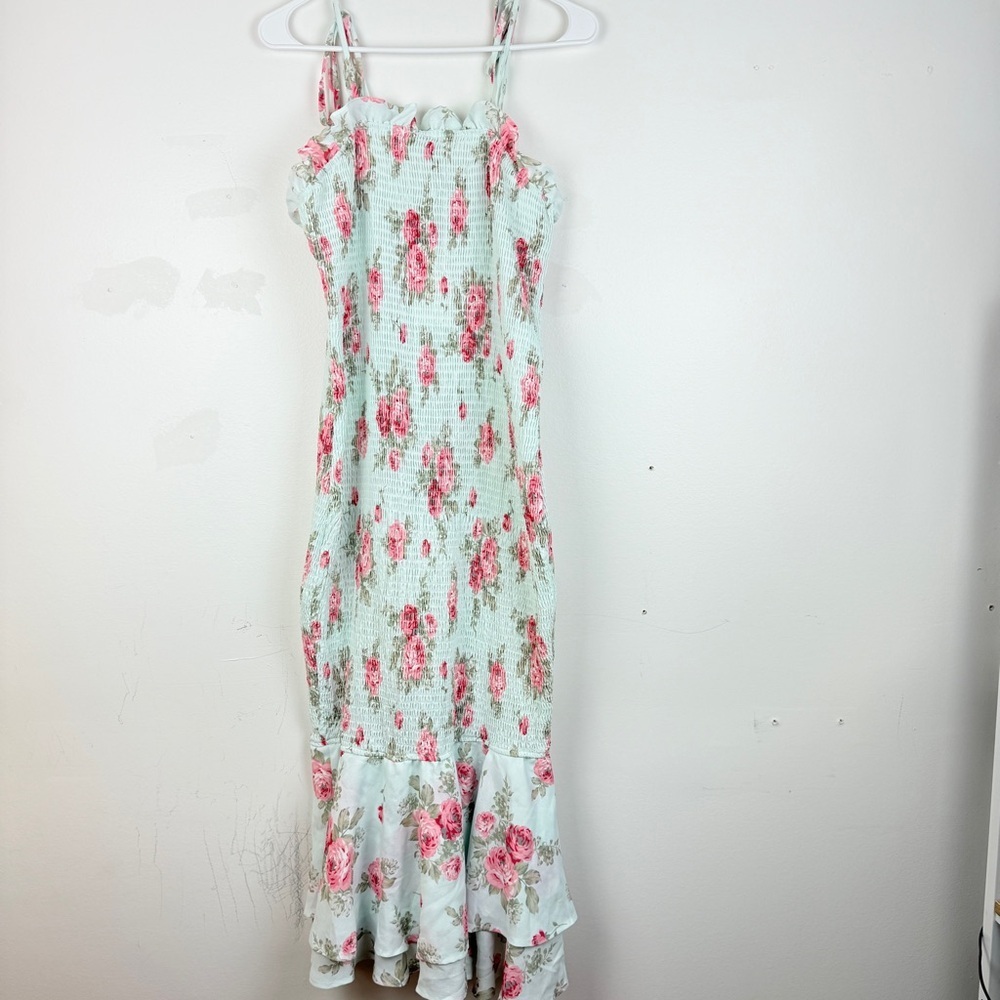 GRACE KARIN Summer Tie-Shoulder Floral Maxi Mermaid Hem Smocked Beach Dress - Picture 5 of 10